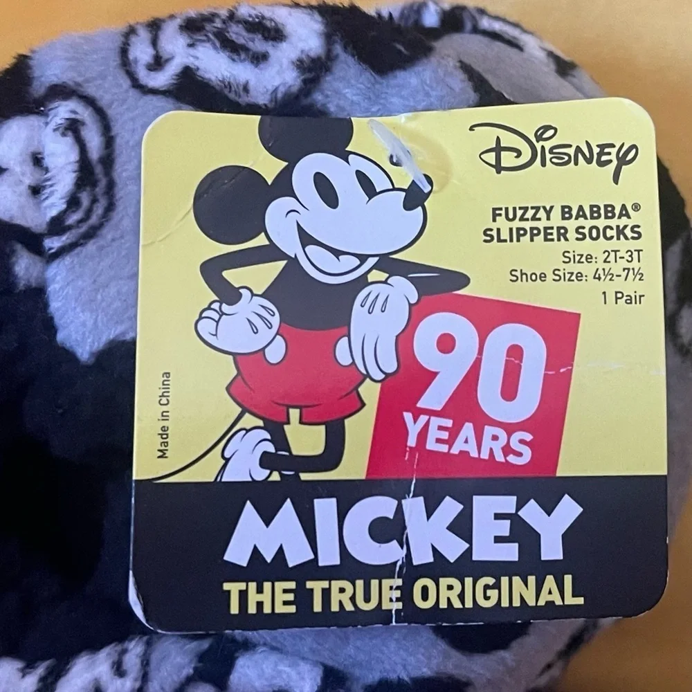Disney 90 Yr. ( 2T-3T) Toddler Fuzzy Mickey Mouse Slippers